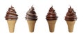 Set of collection soft serve ice cream of chocolate ice cream on a crispy cone for summer isolated on white background.3d Royalty Free Stock Photo