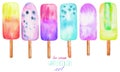 Set, collection with the watercolor citrus ice lolly, frozen juice