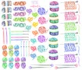 Set, collection with watercolor knitting elements: yarn, knitting needles and crochet hooks Royalty Free Stock Photo