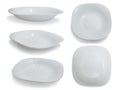 Set collection of white ceramics plate bowl isolated cut out, various position Royalty Free Stock Photo