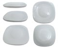 Set collection of white ceramics plate bowl isolated cut out, various position Royalty Free Stock Photo