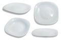 Set collection of white ceramics plate bowl isolated cut out, various position Royalty Free Stock Photo