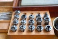 Set of collets of different diameters for metal working Royalty Free Stock Photo