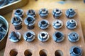 Set of collets of different diameters for metal working Royalty Free Stock Photo