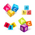 Set of color ABC blocks flat icon. Alphabet cubes with A,B,C letters in flat design. Vector illustration. Isolated on white Royalty Free Stock Photo