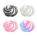 set of color airy french meringues twirls, collection of marshmallow, zephyr. Vector in graphic vintage retro style