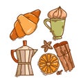 Set of color autumn doodle style icons Royalty Free Stock Photo