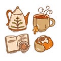 Set of color autumn hygge doodle style icons Royalty Free Stock Photo