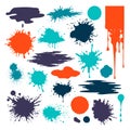 Set color blot different forms, liquid splat, dirty splatter, spot patch, frame for text, blotch and abstract smudge