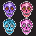 Set color Calavera sign Dia de los muertos. Mexican Day of the dead. Vector hand drawing illustration man sticker. Royalty Free Stock Photo