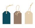 Set of color card labels with linen string knots