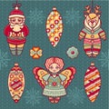 Set of color Christmas toys. Holiday decorations. Royalty Free Stock Photo