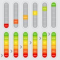 Set of color coded progress, vertical level indicator