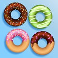 Set of 4 color donuts in modern flat style. Donut isolated for your design. Vector color illustration Royalty Free Stock Photo