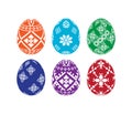 Set of color Easter eggs icons with decoration Slavic patterns Traditional Happy Easter symbol. Vector illustration Royalty Free Stock Photo