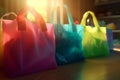 set of color eco-friendly shopping bags. A variety of colorful reusable bags.