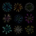 Set of color fireworks design elements. Festive vector element for design and icons for badges, logos, labels, websites Royalty Free Stock Photo