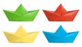 Set of color folded paper boat. Vector illustration