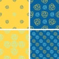 Set of 4 color geometric seamless pattern with doodle flower Royalty Free Stock Photo