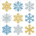 Set of color glittering snowflakes over white backgrounds, vect Royalty Free Stock Photo