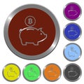 Set of color glossy coin-like bitcoin piggy bank buttons