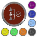 Set of color glossy coin-like successful teamwork buttons