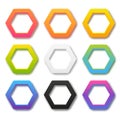 Set of color hexagonal frames with shadows