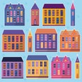 Set of color house sticker in flat style. Modern icon for banner design. Sticker style. Cute cartoon design. Royalty Free Stock Photo