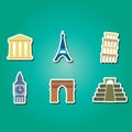 Set of color icons with architectural monuments of world