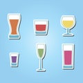 Set of color icons with different containers for drinks