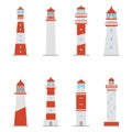 Set of color icons of lighthouses, vector illustration