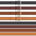 Set of color illustration of leather belt with buckle. Isolated vector object.