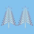 Set of color illustrations with Christmas tree made of propellers, windmill blades, wind turbine.