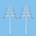 Set of color illustrations with Christmas tree made of propellers, windmill blades, wind turbine.