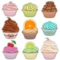 Set of color illustrations cupcakes. Isolated objects. EPS10