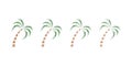 Set of color illustrations of a palm tree with a grunge texture on a white background.