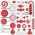 Set of color illustrations with red candies.