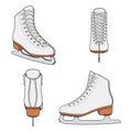 Set of color images with white skates for figure skating. Isolated vector objects. Royalty Free Stock Photo