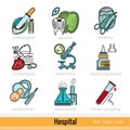 Set of Color Kind of Doctors Outline Web Icons