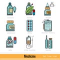 Set of Color Kinds of Medicine Outline Web Icons