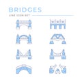 Set color line icons of bridges Royalty Free Stock Photo