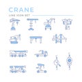 Set color line icons of crane, lifts, winches