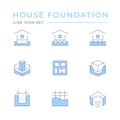 Set color line icons of house foundation