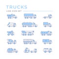 Set color line icons of trucks Royalty Free Stock Photo