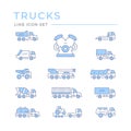 Set color line icons of trucks Royalty Free Stock Photo