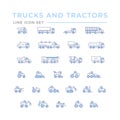 Set color line icons of trucks and tractors