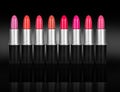 Set of color lipsticks. Lipstick palette on black background Royalty Free Stock Photo