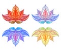 Set of color Lotus with boho pattern.