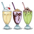 Set color milk shake cocktails Royalty Free Stock Photo