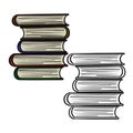A set of color and monochrome images. High stack of thick books, side view, cartoon vector Royalty Free Stock Photo
